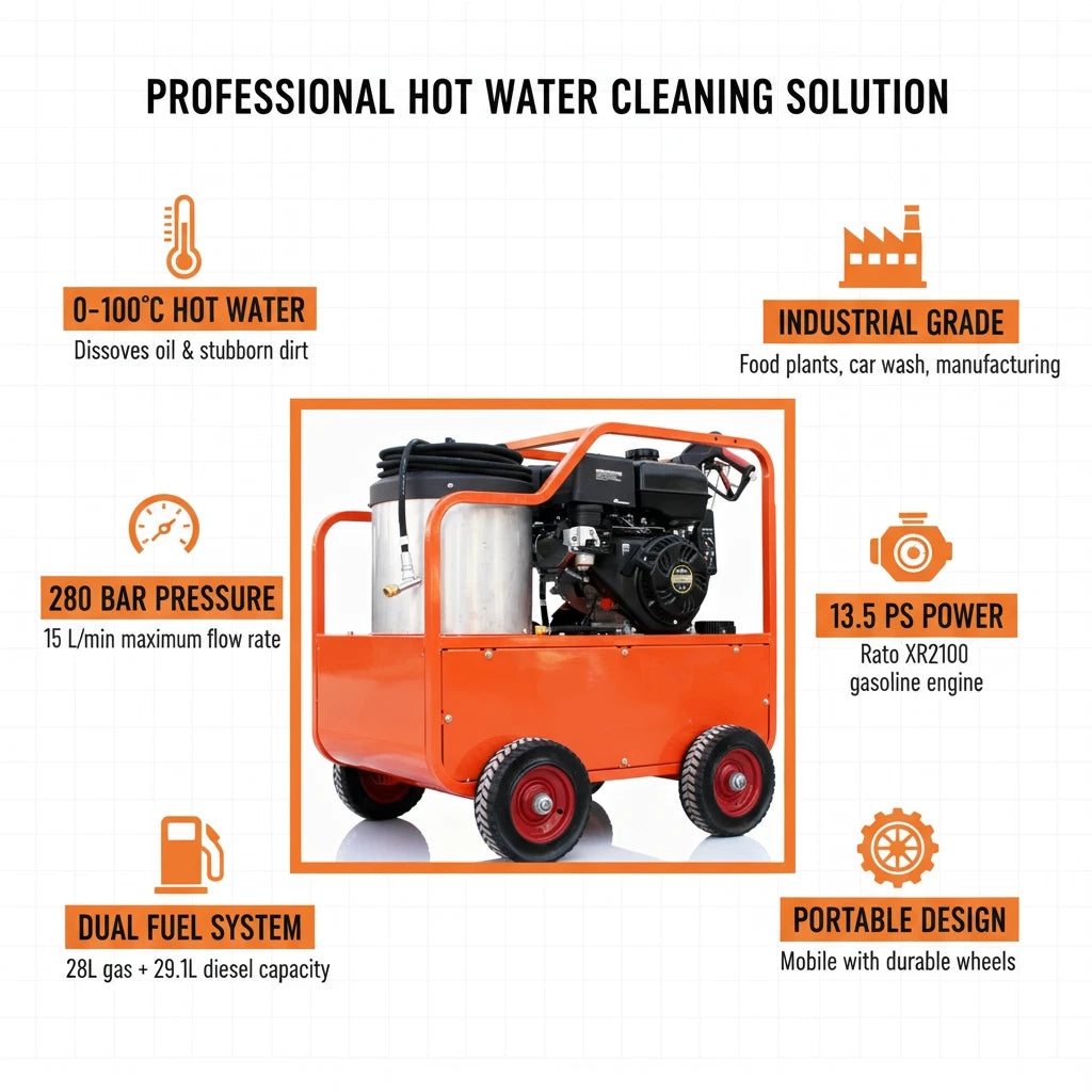 Machpro H4000 Industrial Hot Water Pressure Washer – 4060 PSI, 212°F Diesel High-Temp Cleaner with Briggs & Stratton Engine & Italian AR Pump (Orange)