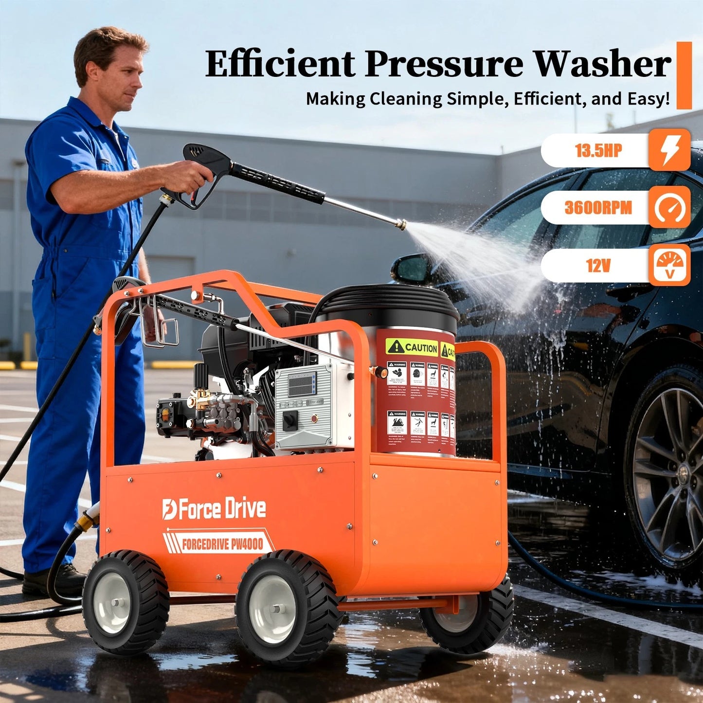 Machpro H4000 Industrial Hot Water Pressure Washer – 4060 PSI, 212°F Diesel High-Temp Cleaner with Briggs & Stratton Engine & Italian AR Pump (Orange)