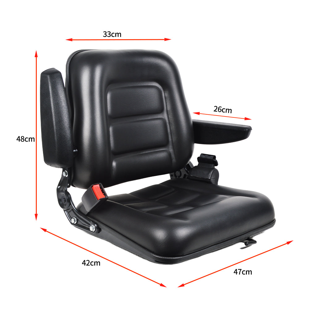 Universal Heavy Duty Forklift Seat – 90° Upright Backrest, Lumbar Support, 6in Slide, Fits Most Standard Forklifts Including Linde, Toyota, Hyster Models (Black)
