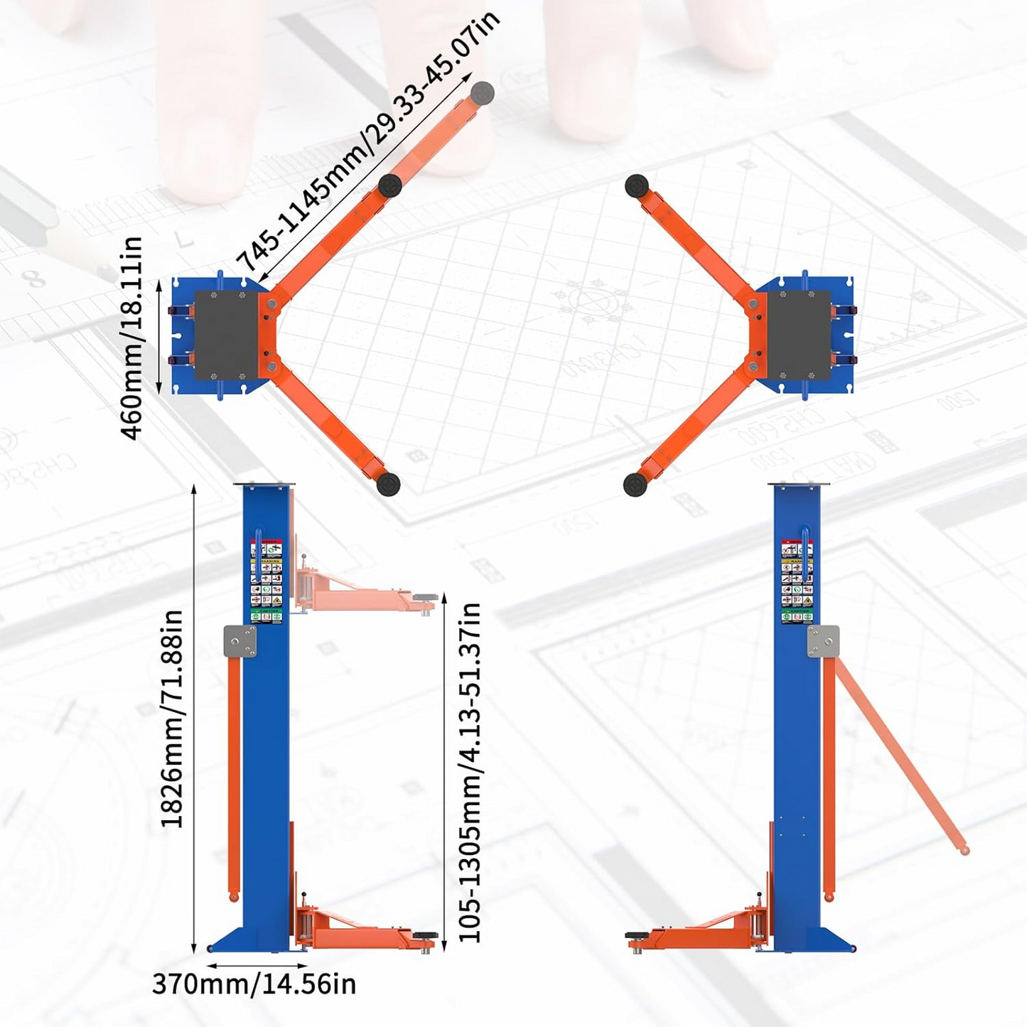 8,000 lbs Portable Two-Post Car Lift – Heavy-Duty Vehicle Hoist with Double S-Column Design & 2.2KW Hydraulic Pump
