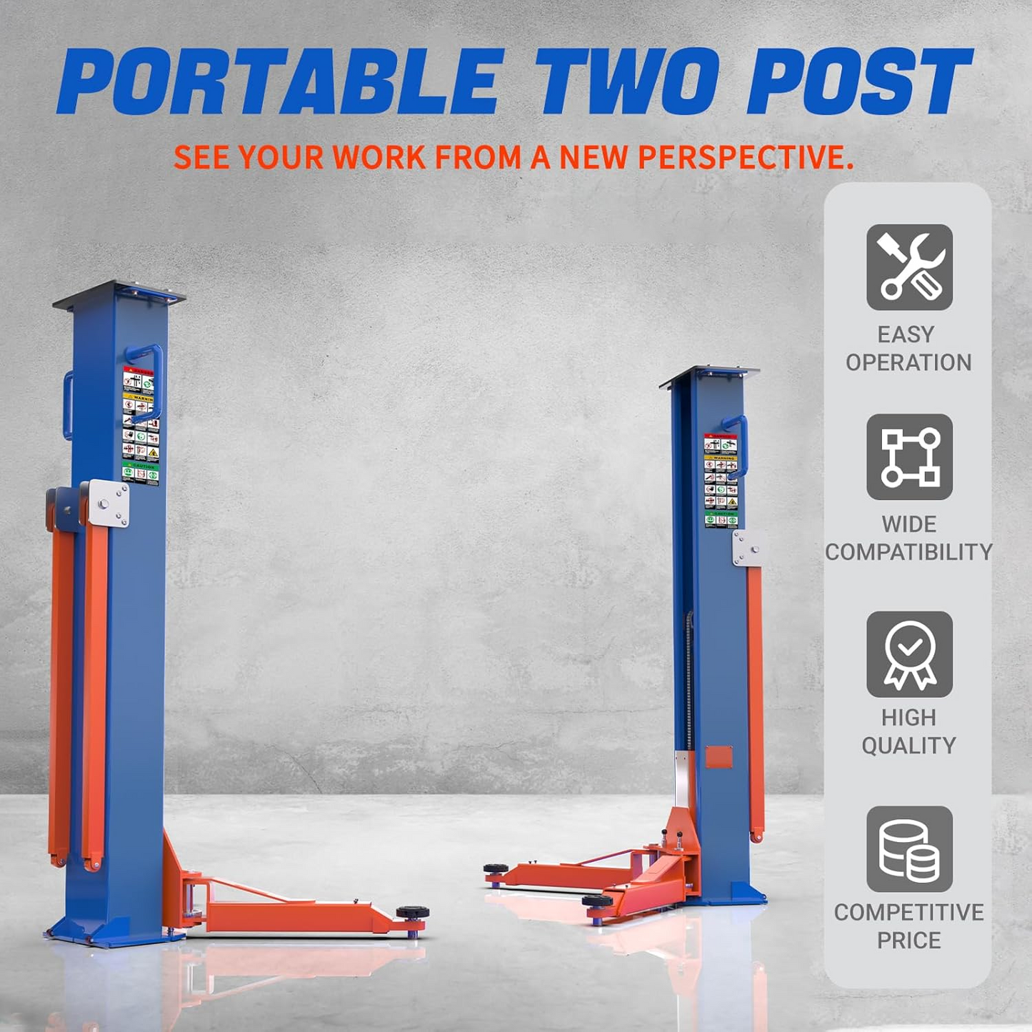 8,000 lbs Portable Two-Post Car Lift – Heavy-Duty Vehicle Hoist with Double S-Column Design & 2.2KW Hydraulic Pump