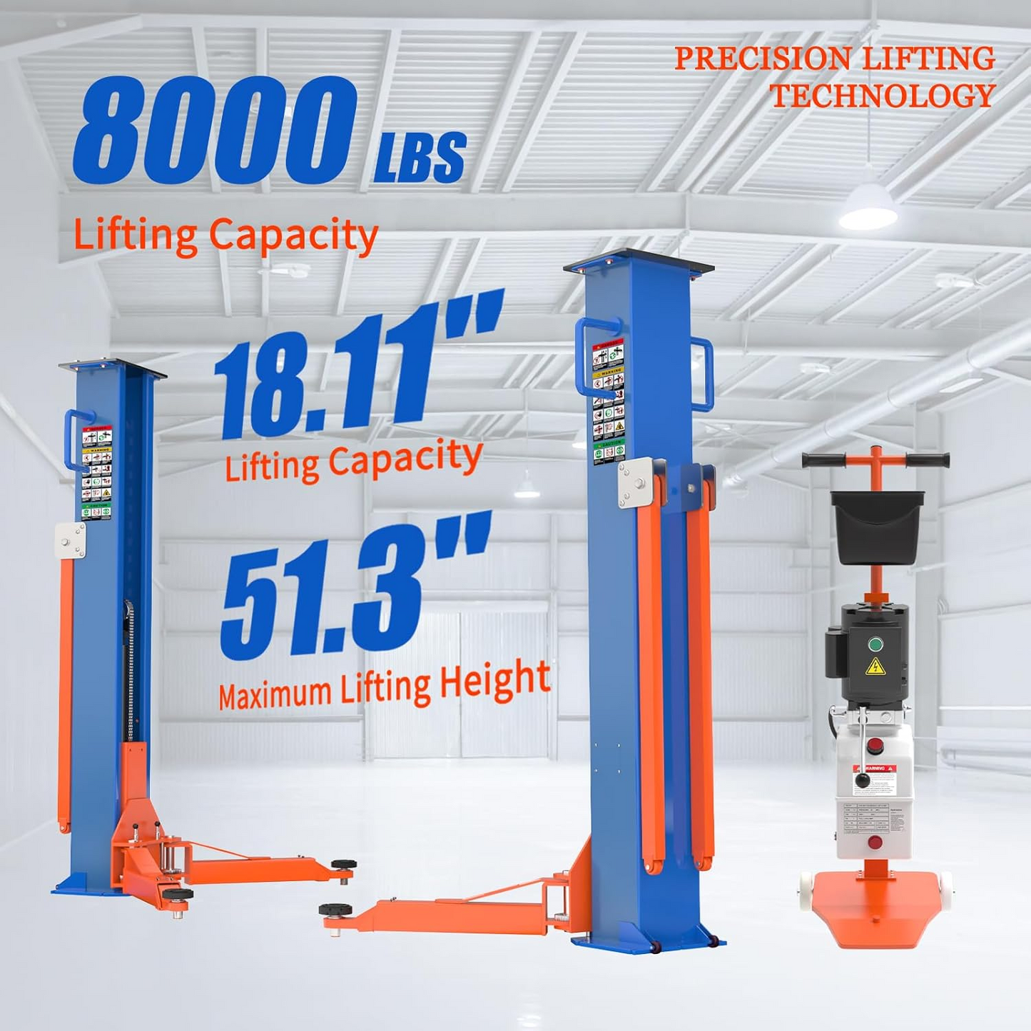 8,000 lbs Portable Two-Post Car Lift – Heavy-Duty Vehicle Hoist with Double S-Column Design & 2.2KW Hydraulic Pump
