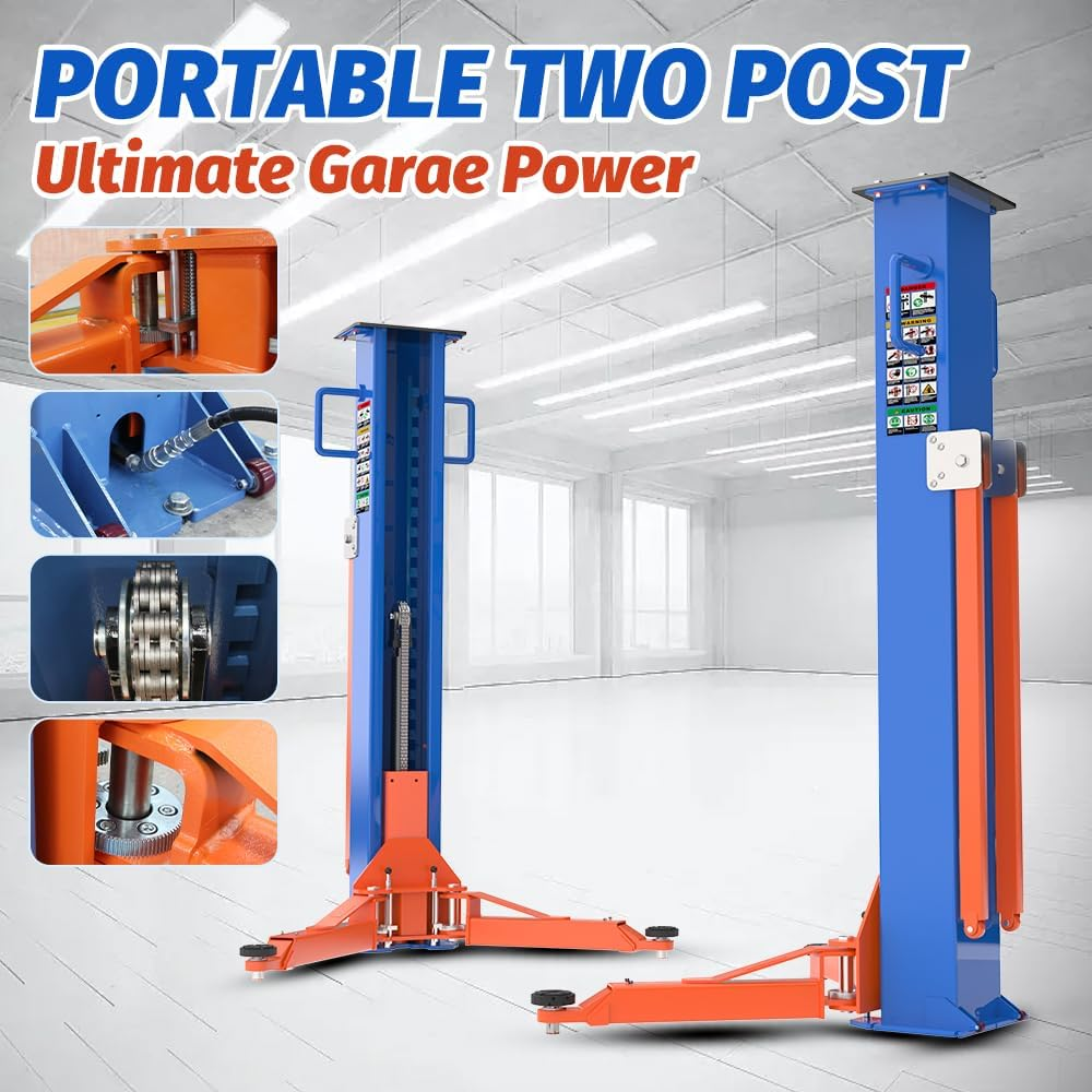 8,000 lbs Portable Two-Post Car Lift – Heavy-Duty Vehicle Hoist with Double S-Column Design & 2.2KW Hydraulic Pump