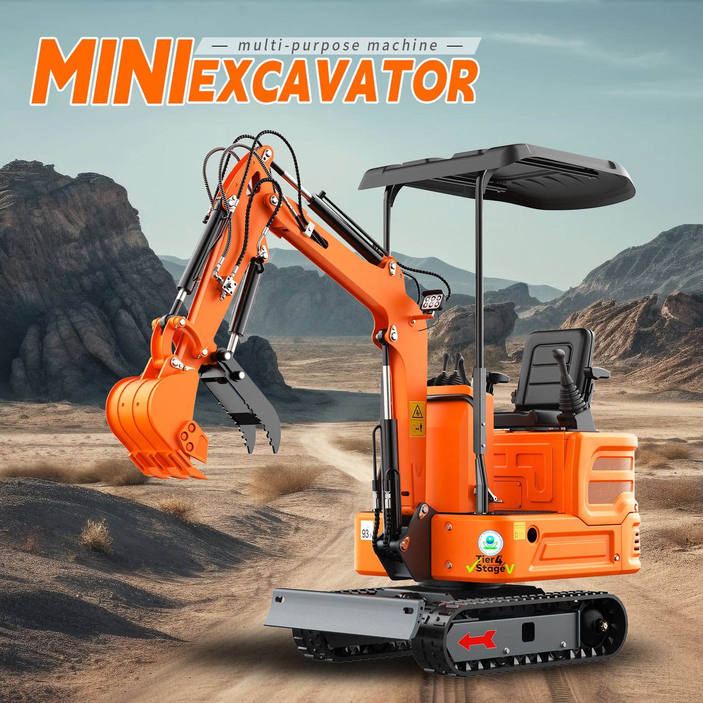 MachPro DS-15Pro 1.2 Ton Mini Excavator – 13.5HP Briggs & Stratton Engine, Pilot Control System, 36" Width for Tight Gates – Includes Bucket, Ripper, Rake & Thumb