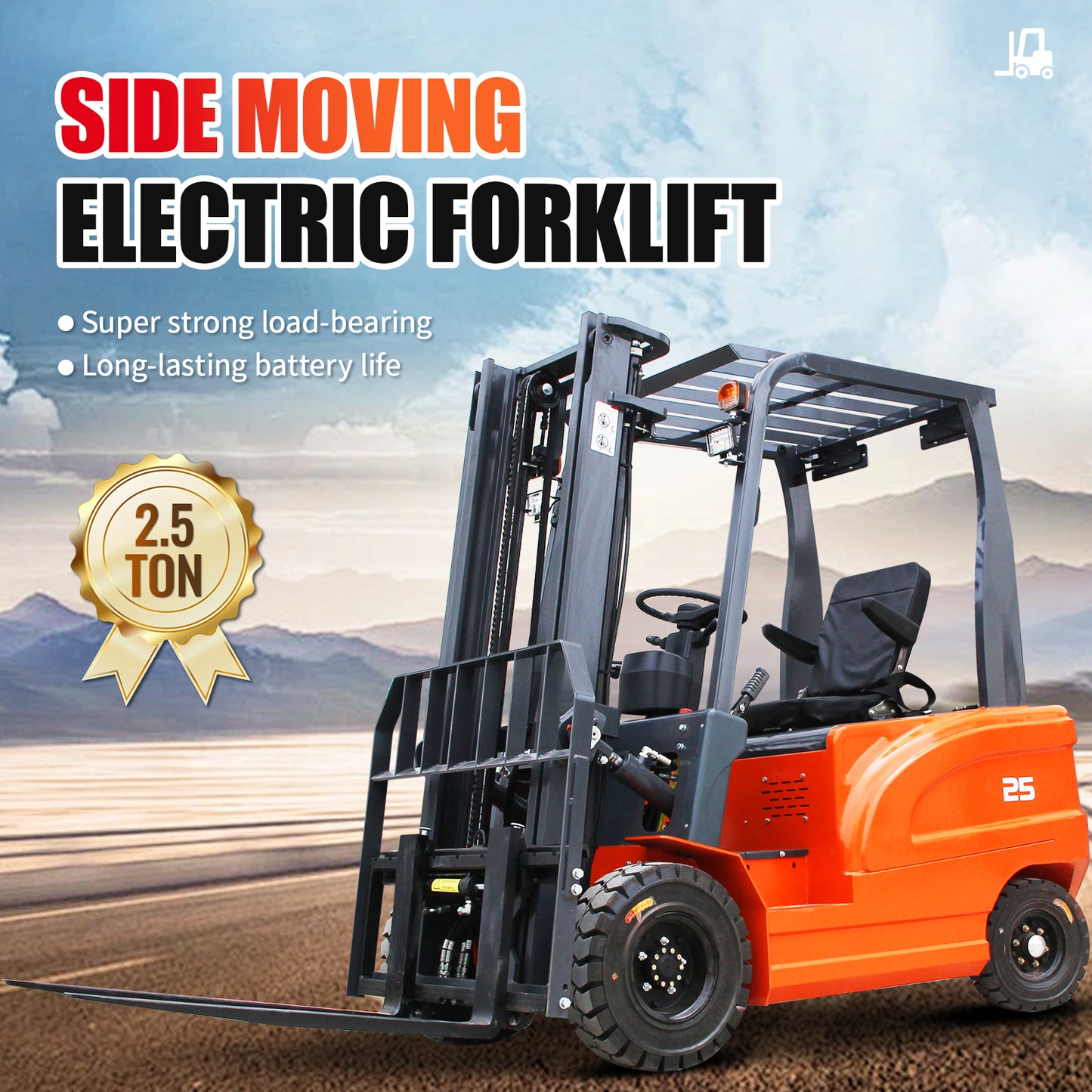 2000kg (4400lbs) Electric Forklift 3000mm Lift - 60V AC Motor Sit-Down Counterbalance Fork Lift Truck with Solid Tires & Side Shifter