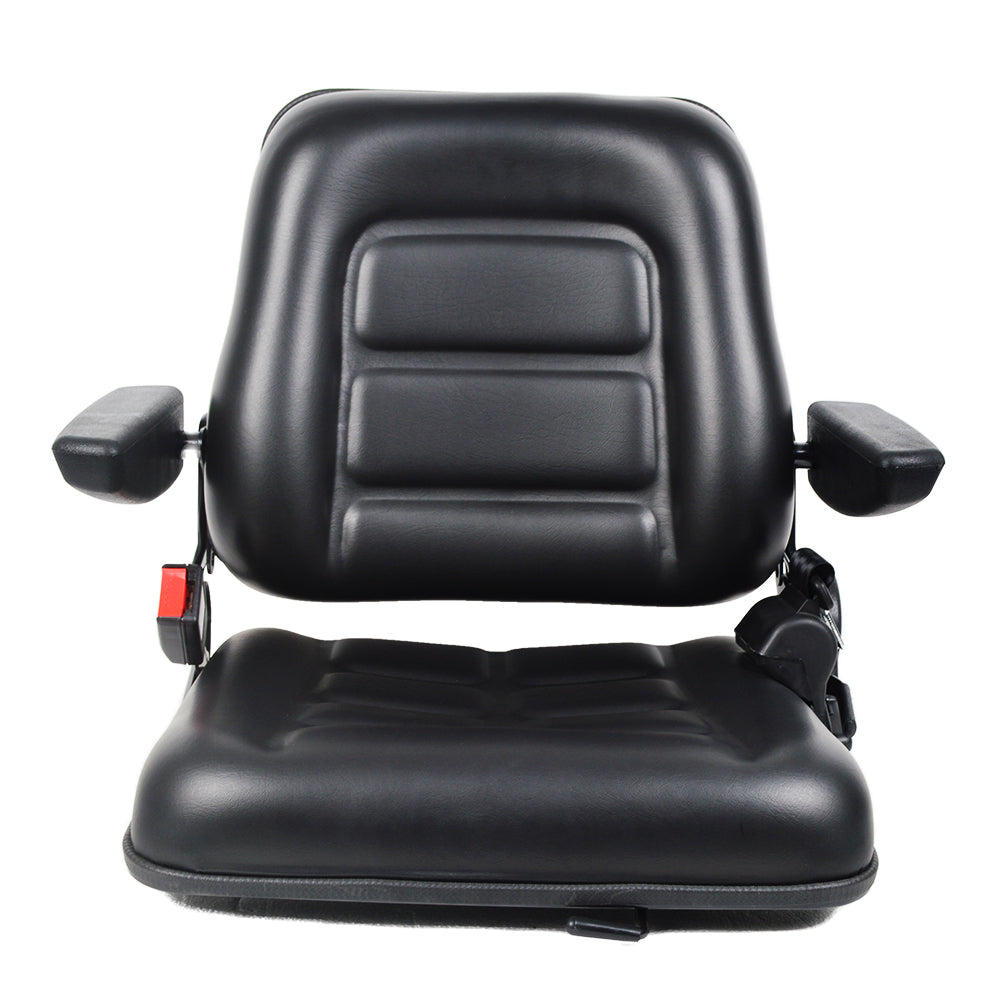 Universal Heavy Duty Forklift Seat – 90° Upright Backrest, Lumbar Support, 6in Slide, Fits Most Standard Forklifts Including Linde, Toyota, Hyster Models (Black)