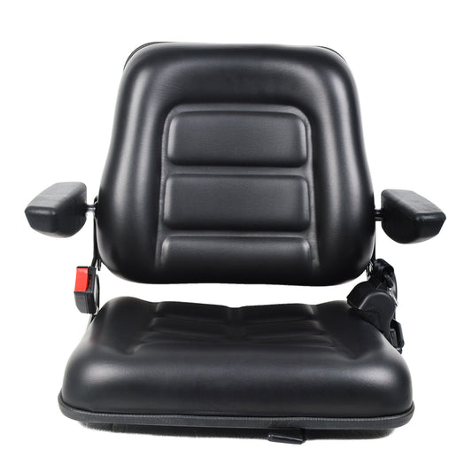 Universal Heavy Duty Forklift Seat – 90° Upright Backrest, Lumbar Support, 6in Slide, Fits Most Standard Forklifts Including Linde, Toyota, Hyster Models (Black)