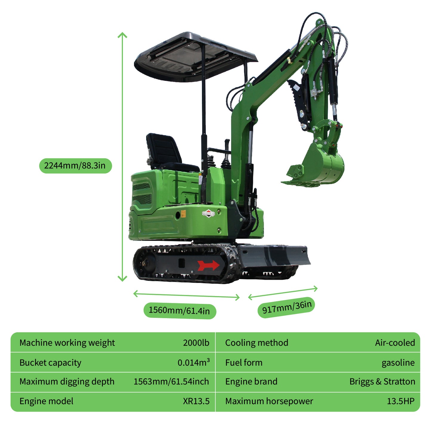 FREE SHIP Mini Excavator 1 Ton Digger 13.5hp Gas Tracked Crawler B&S EPA Engine