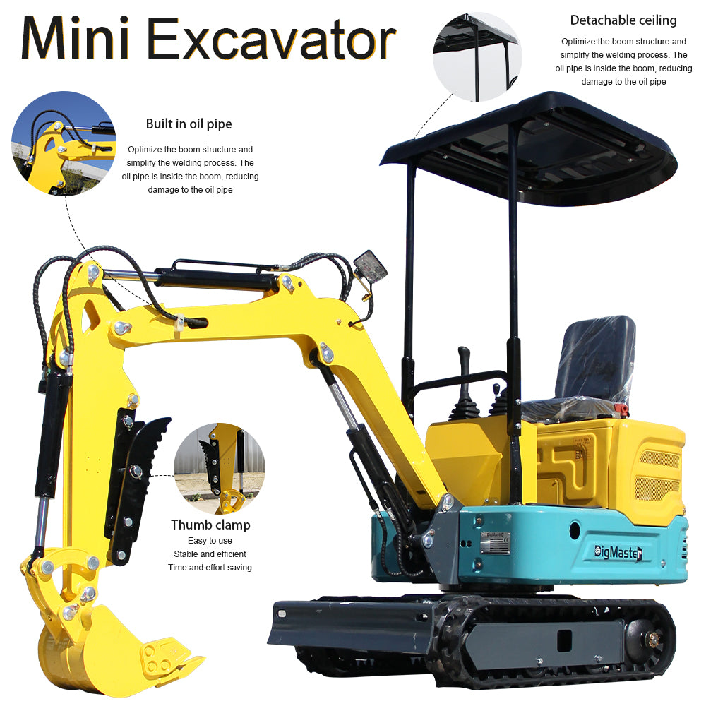 13.5HP 2000Lbs Crawler Mini Hydraulic Excavator Thumb Clamp Garden In CAN Stock