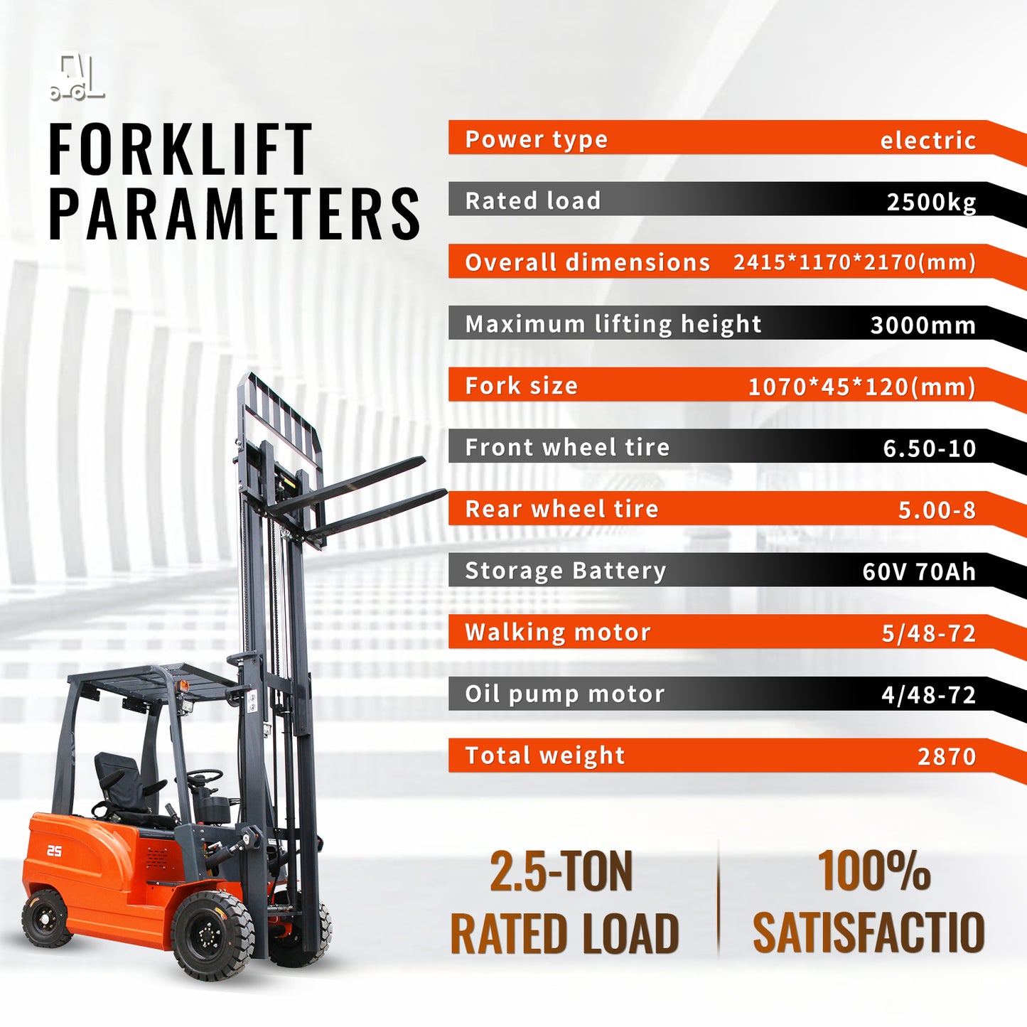 2000kg (4400lbs) Electric Forklift 3000mm Lift - 60V AC Motor Sit-Down Counterbalance Fork Lift Truck with Solid Tires & Side Shifter