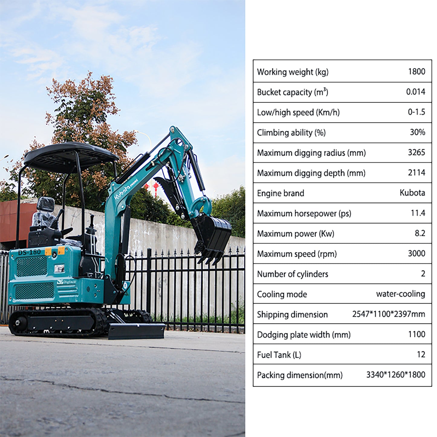 MachPro DS-180 1.8T Mini Excavator with Kubota Diesel Engine – Pilot Control, Hydraulic Thumb, Built-in Boom Pipes, 43" Wide – EPA Certified, Includes 1-Year Parts Warranty & Free Shipping