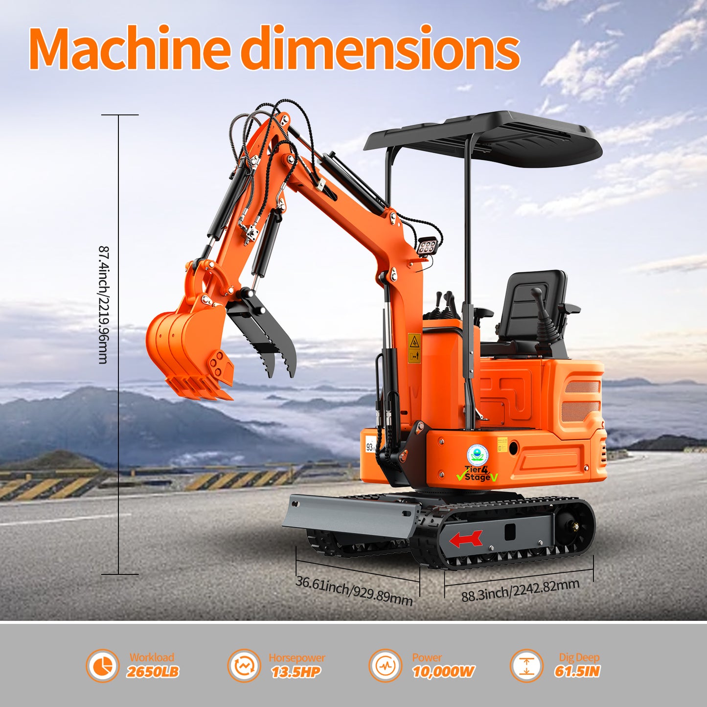 MachPro DS-15Pro 1.2 Ton Mini Excavator – 13.5HP Briggs & Stratton Engine, Pilot Control System, 36" Width for Tight Gates – Includes Bucket, Ripper, Rake & Thumb