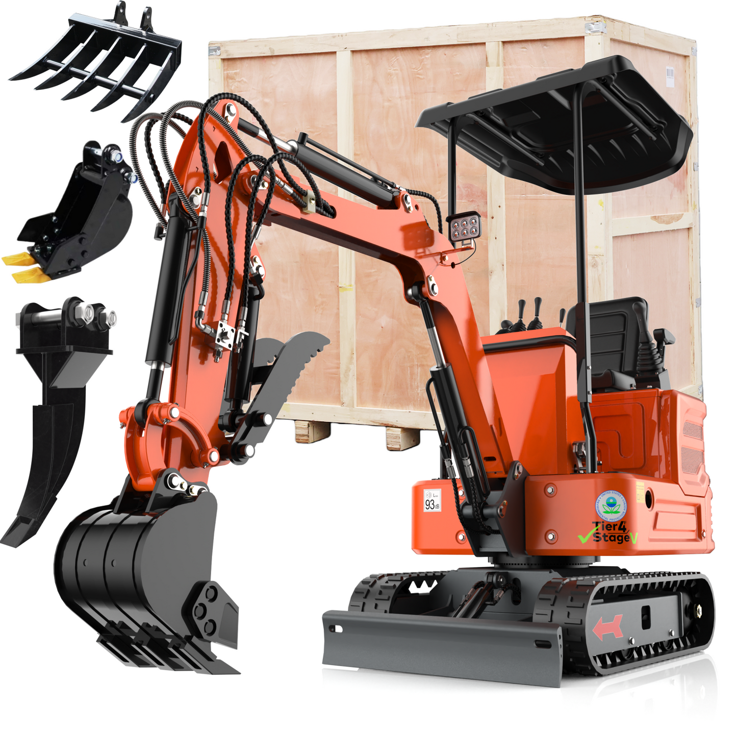 MachPro DS-15Pro 1.2 Ton Mini Excavator – 13.5HP Briggs & Stratton Engine, Pilot Control System, 36" Width for Tight Gates – Includes Bucket, Ripper, Rake & Thumb