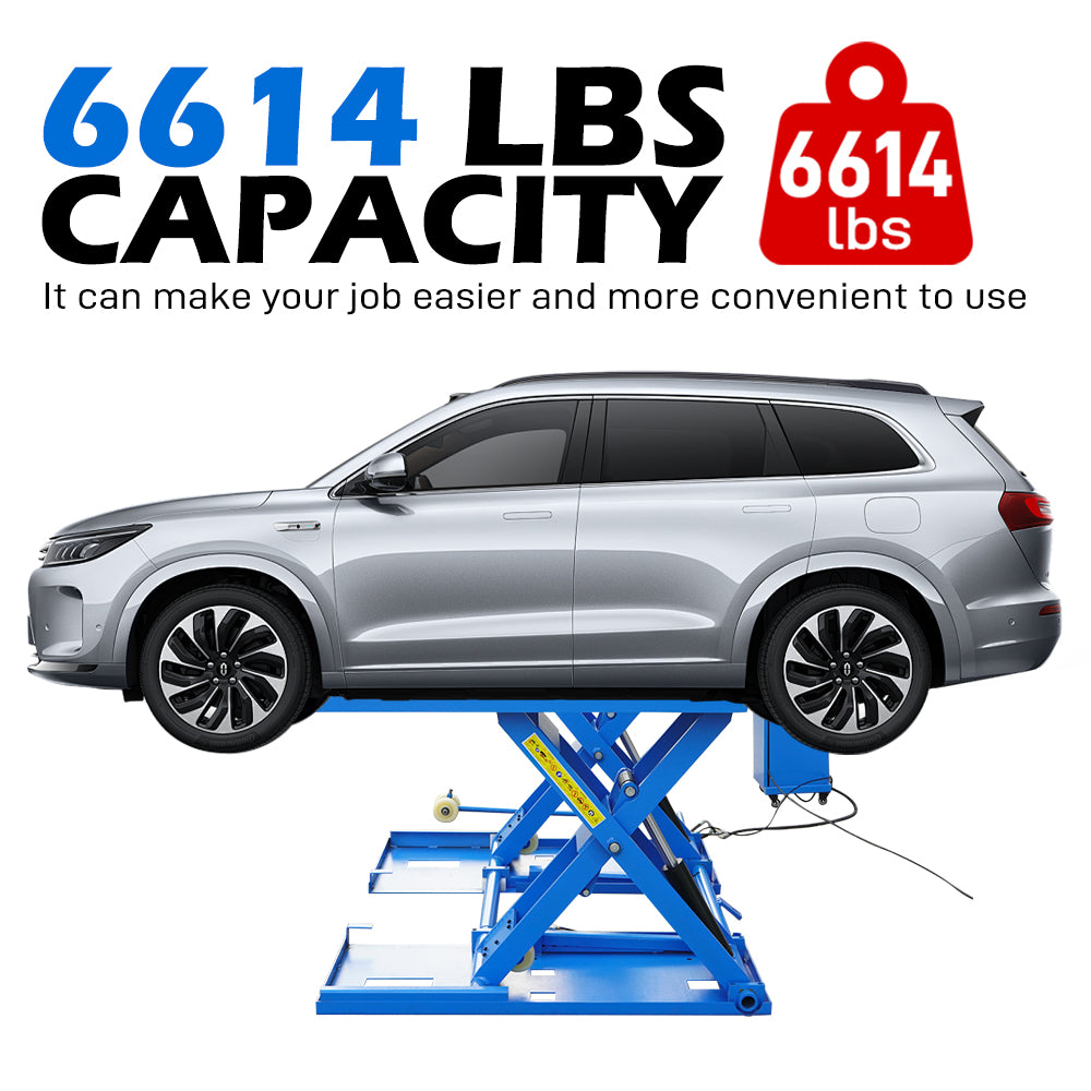 6614 lbs Mid-Rise Scissor Lift for Home Garage - 110V/60Hz Portable Car Lift with Pneumatic Release