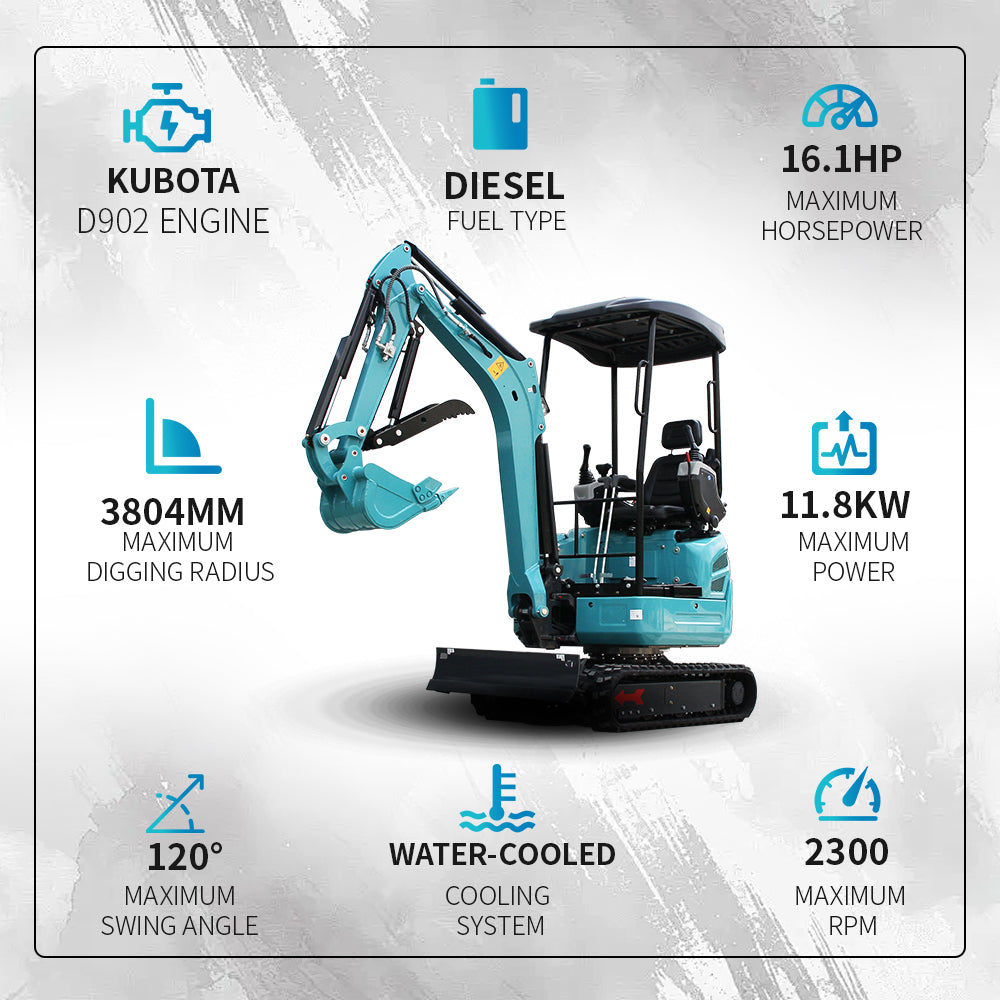 2.5 Ton Mini Excavator, With 16.5 HP Diesel KubotaEngine, 3-Cylinder Diesel Engine, US In Stock, Suitable for Gardening and Landscaping etc