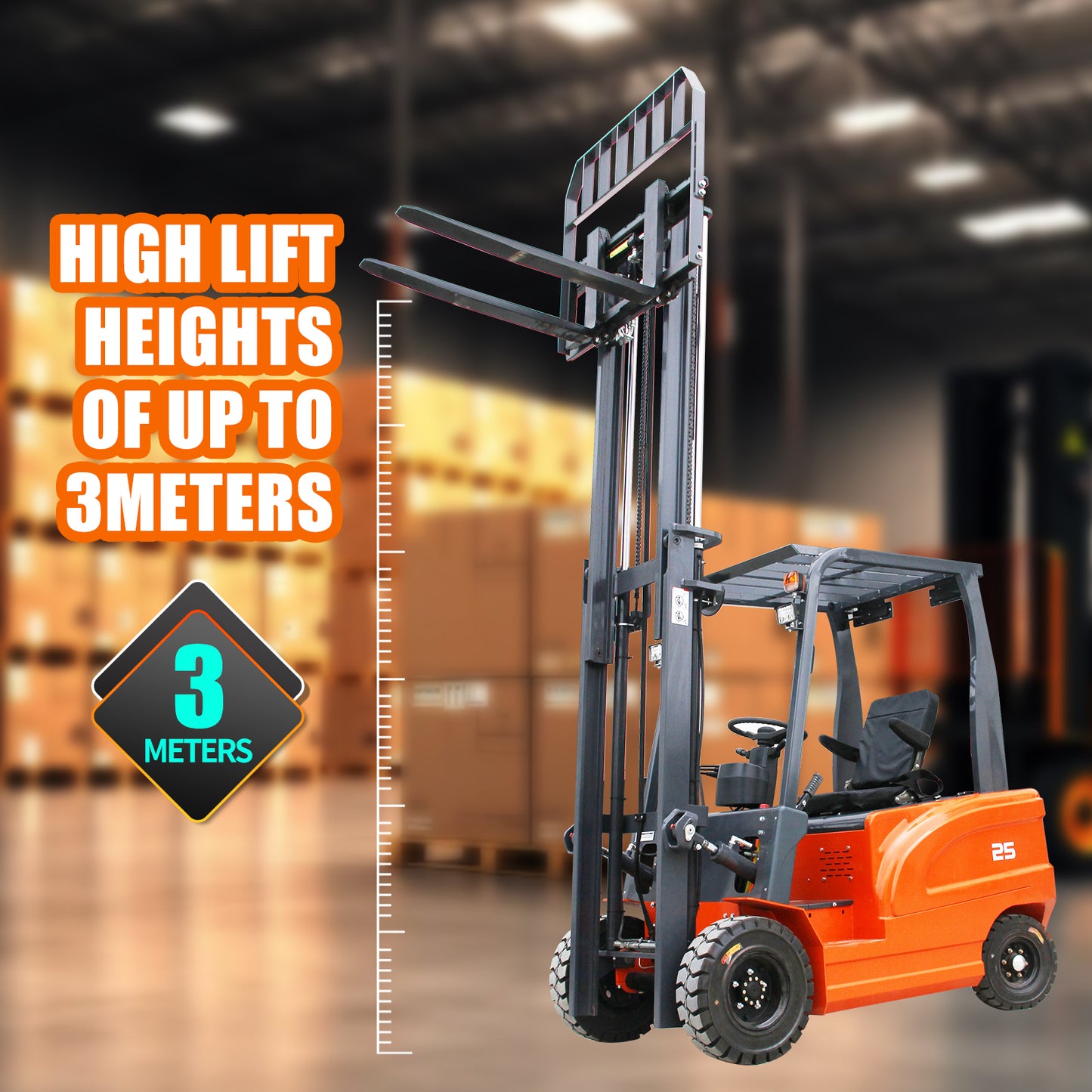 2000kg (4400lbs) Electric Forklift 3000mm Lift - 60V AC Motor Sit-Down Counterbalance Fork Lift Truck with Solid Tires & Side Shifter