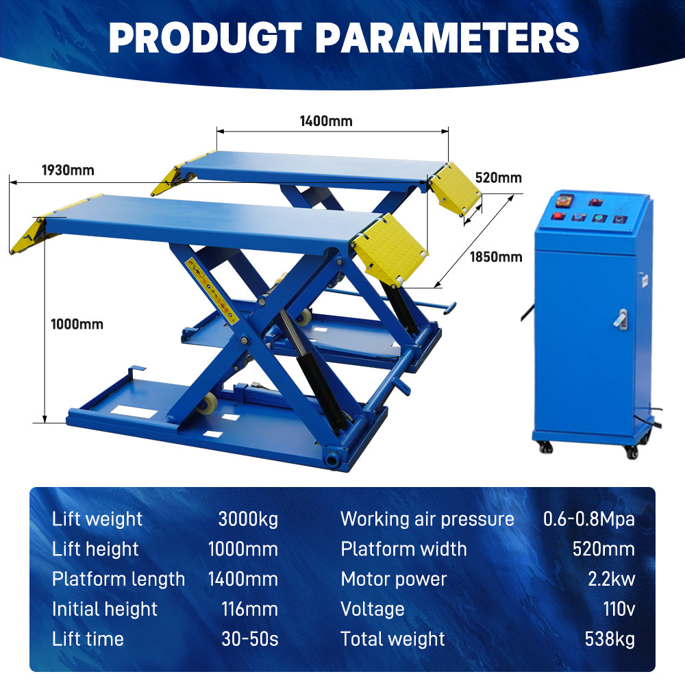 6614 lbs Mid-Rise Scissor Lift for Home Garage - 110V/60Hz Portable Car Lift with Pneumatic Release