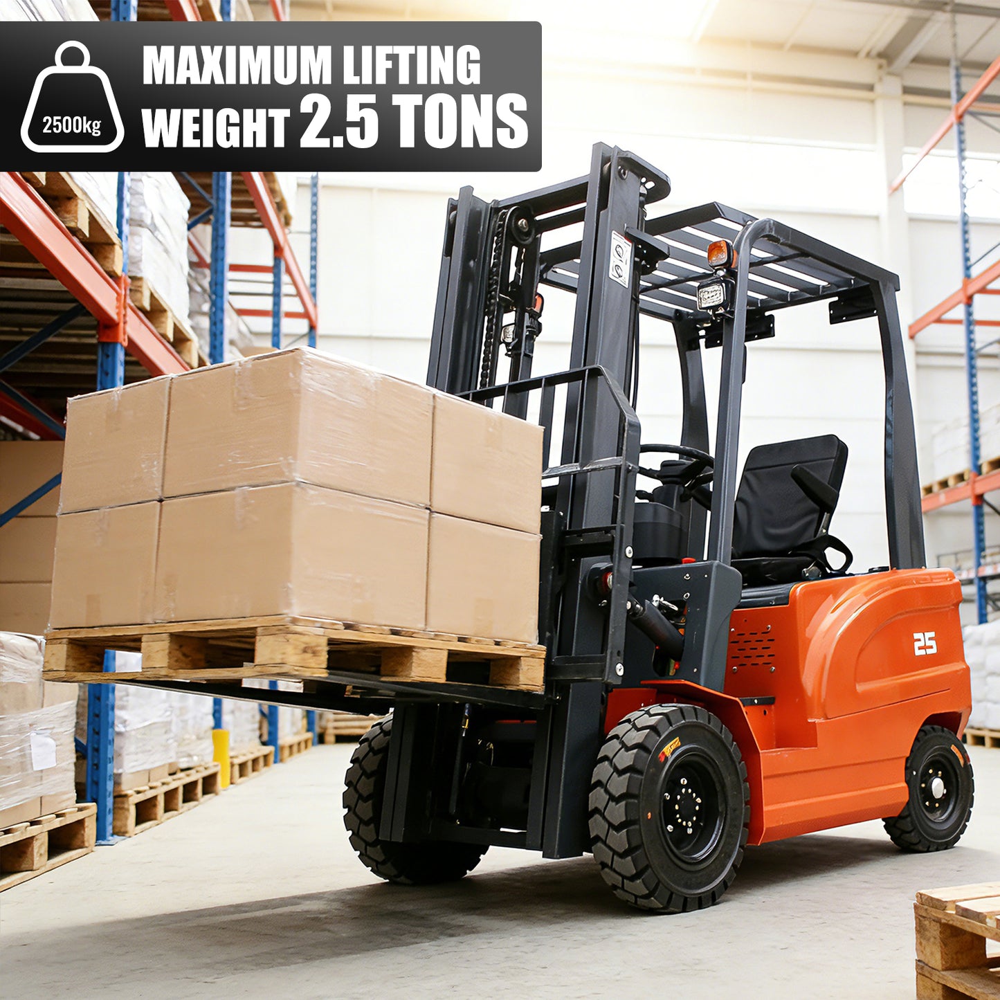 2000kg (4400lbs) Electric Forklift 3000mm Lift - 60V AC Motor Sit-Down Counterbalance Fork Lift Truck with Solid Tires & Side Shifter
