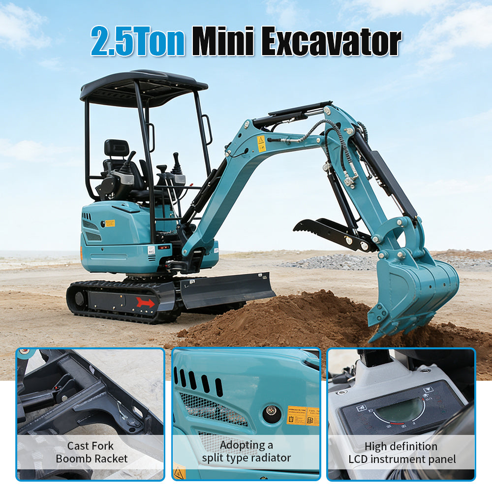2.5 Ton Mini Excavator, With 16.5 HP Diesel KubotaEngine, 3-Cylinder Diesel Engine, US In Stock, Suitable for Gardening and Landscaping etc