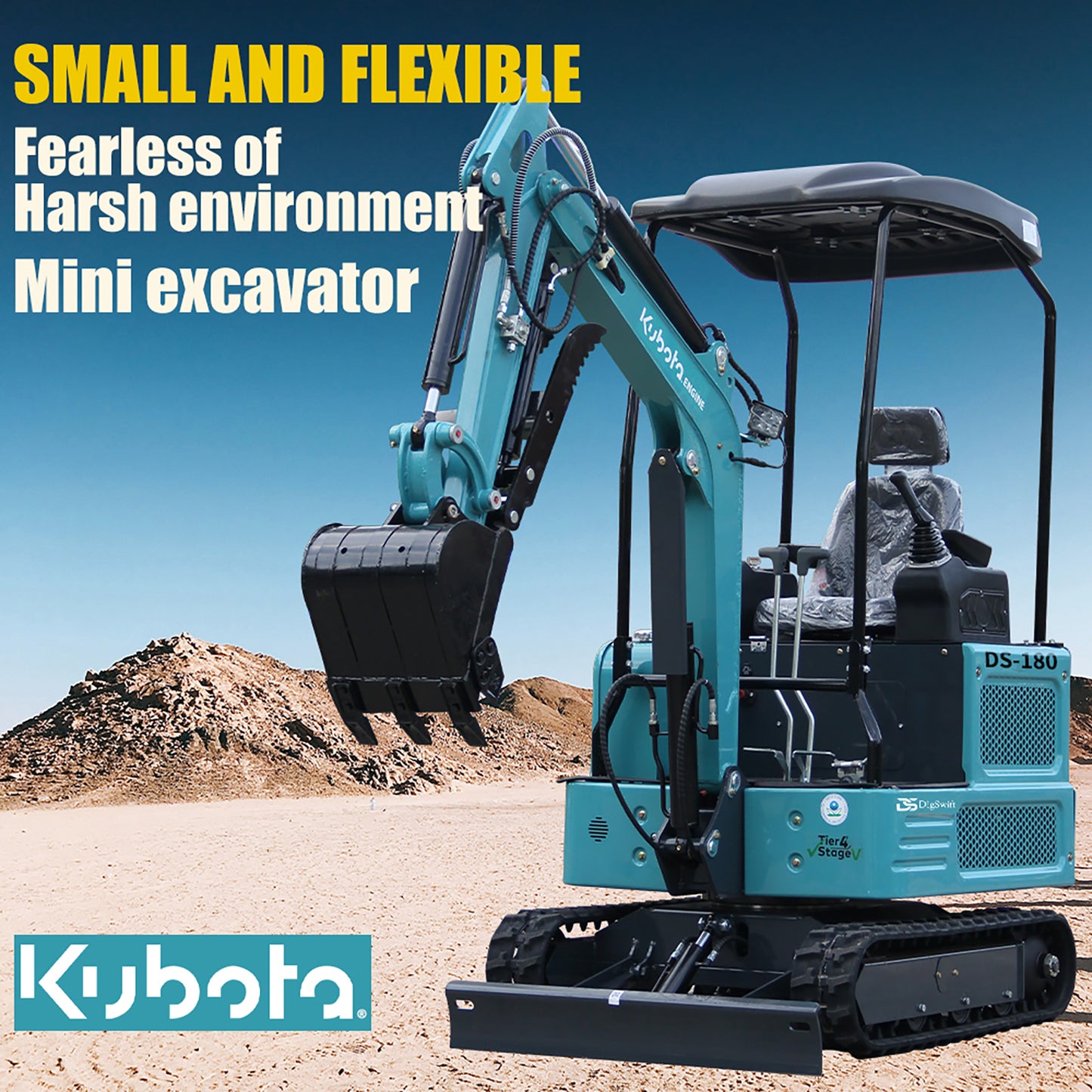 MachPro DS-180 1.8T Mini Excavator with Kubota Diesel Engine – Pilot Control, Hydraulic Thumb, Built-in Boom Pipes, 43" Wide – EPA Certified, Includes 1-Year Parts Warranty & Free Shipping