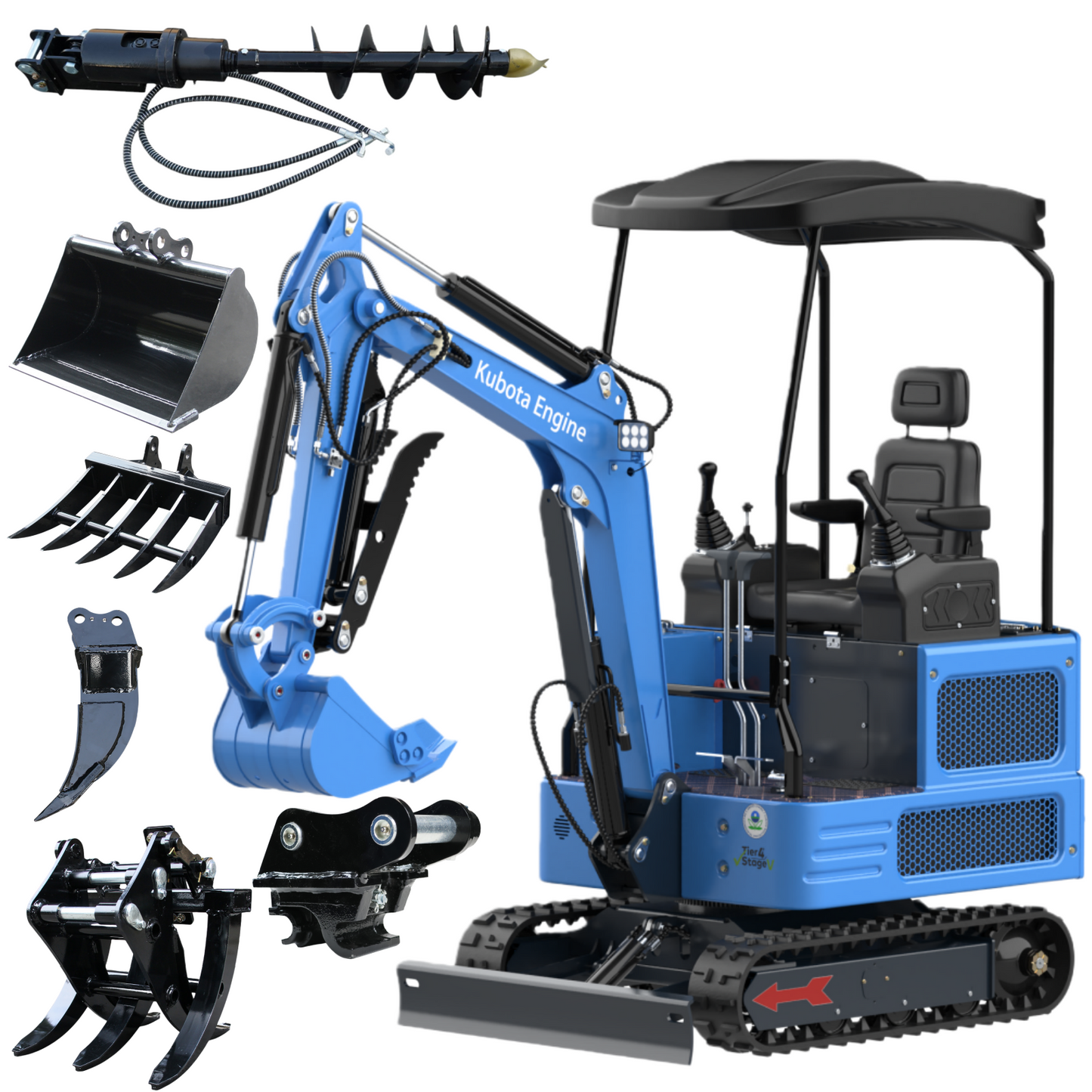 1.8 Ton New Pilot Control KubotaEnigne Diesel Mini Excavator, 2800LBS Dig Force, for Home Garden Digging