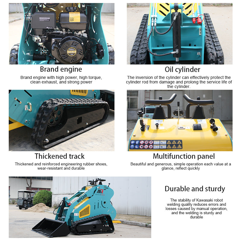 13.5HP Hydraulic Mini Skid Steer Loader Compact Guided Drive Track Gasoline