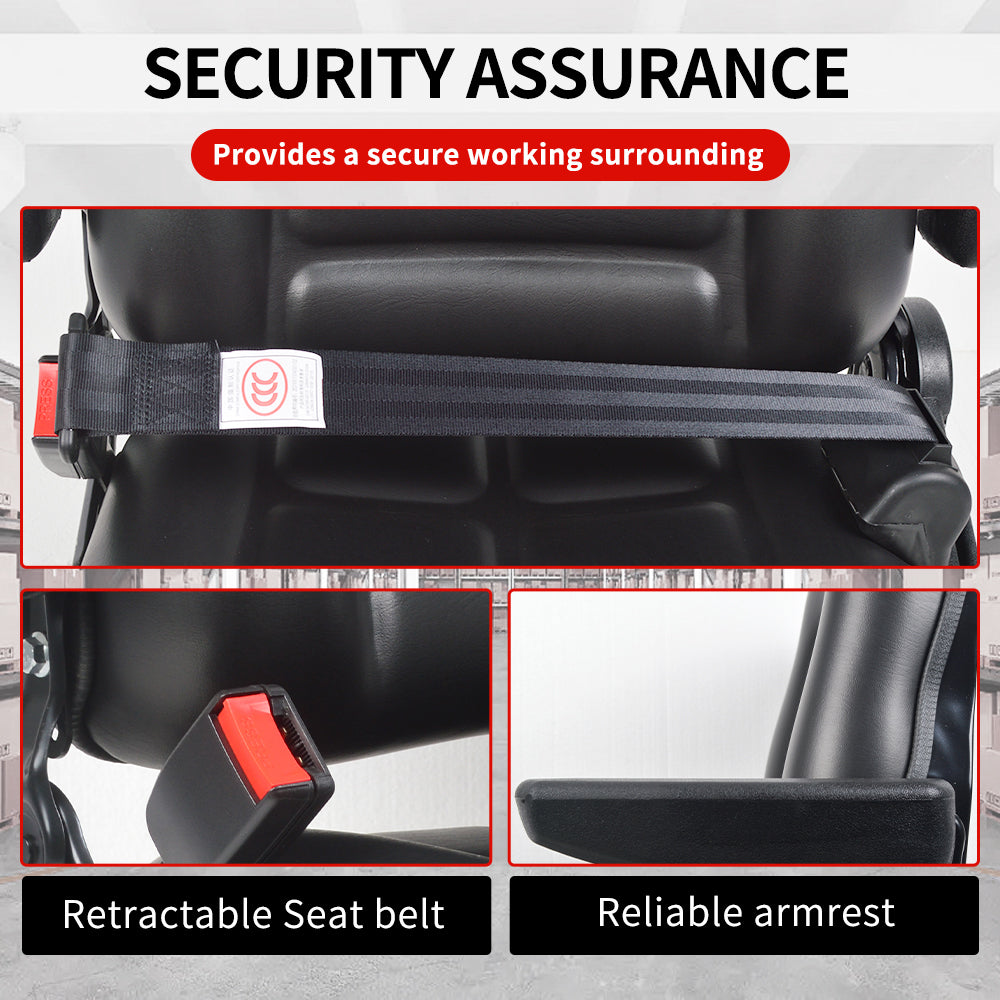 Universal Heavy Duty Forklift Seat – 90° Upright Backrest, Lumbar Support, 6in Slide, Fits Most Standard Forklifts Including Linde, Toyota, Hyster Models (Black)