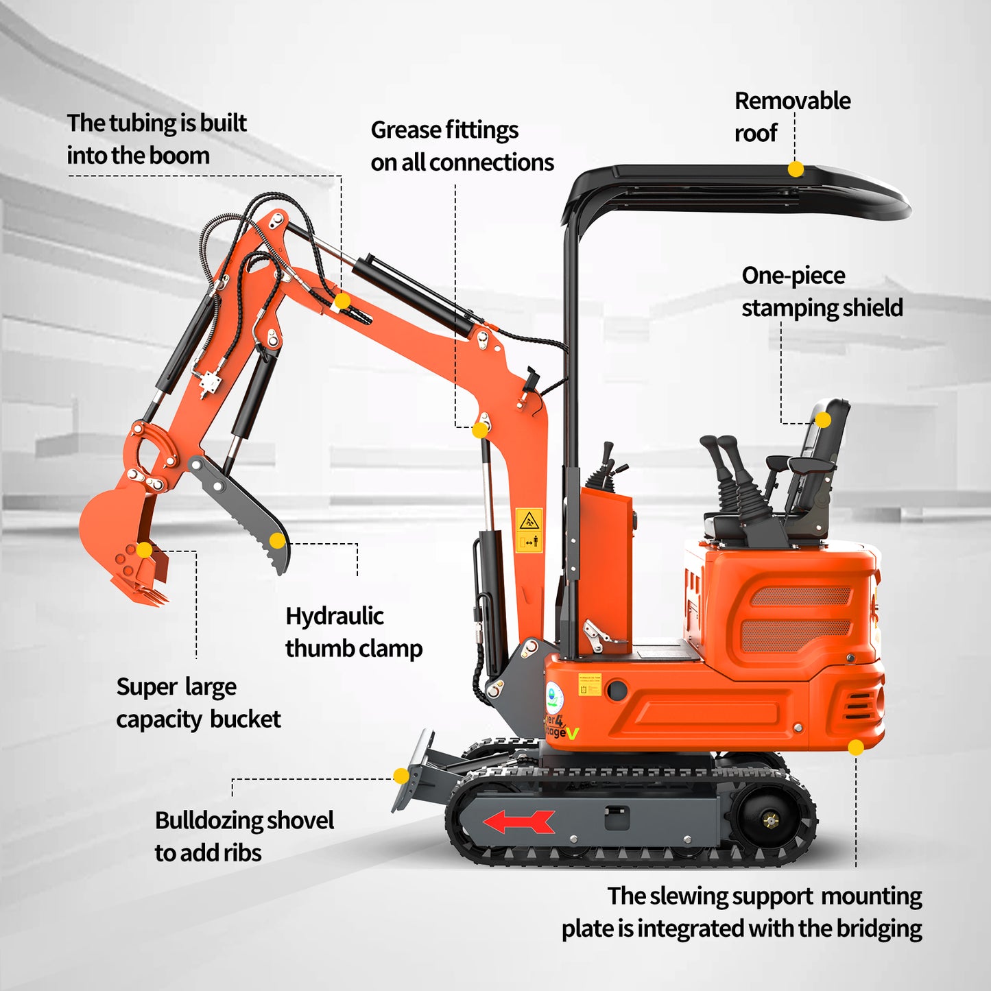 MachPro DS-15Pro 1.2 Ton Mini Excavator – 13.5HP Briggs & Stratton Engine, Pilot Control System, 36" Width for Tight Gates – Includes Bucket, Ripper, Rake & Thumb