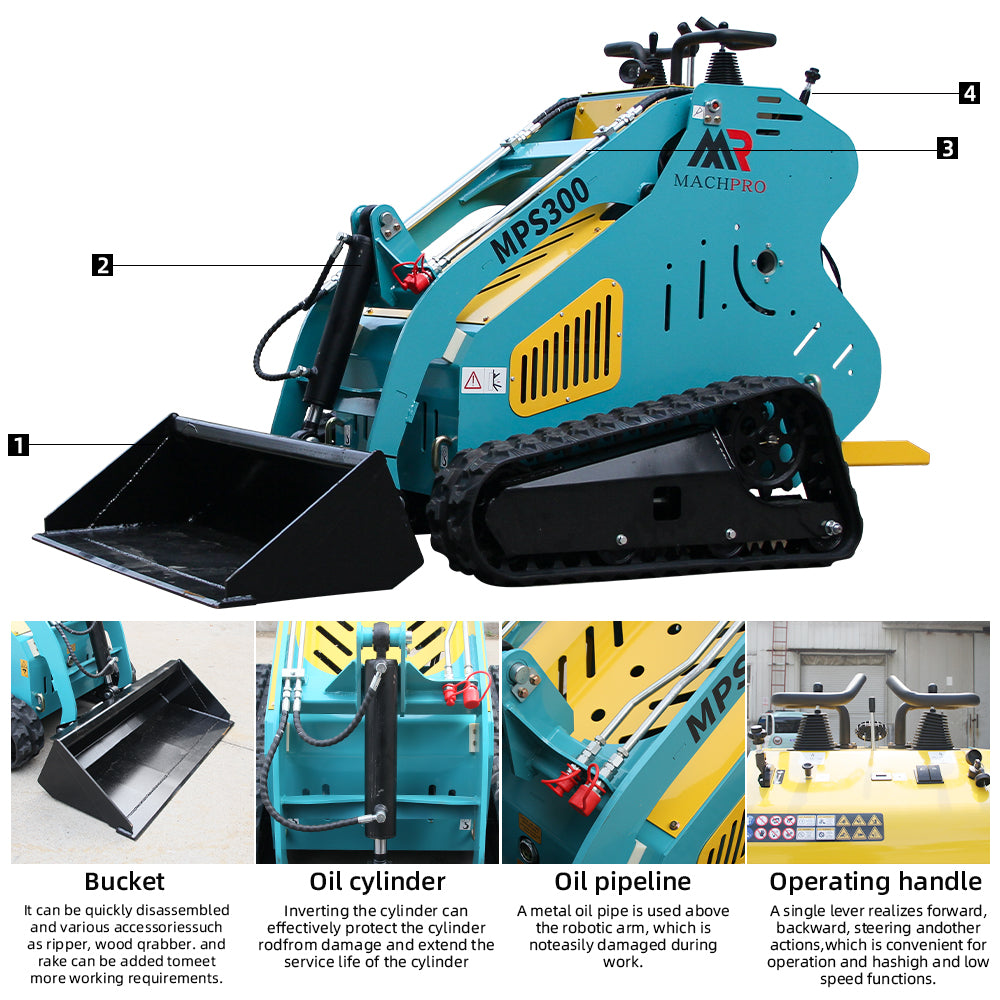 13.5HP Hydraulic Mini Skid Steer Loader Compact Guided Drive Track Gasoline