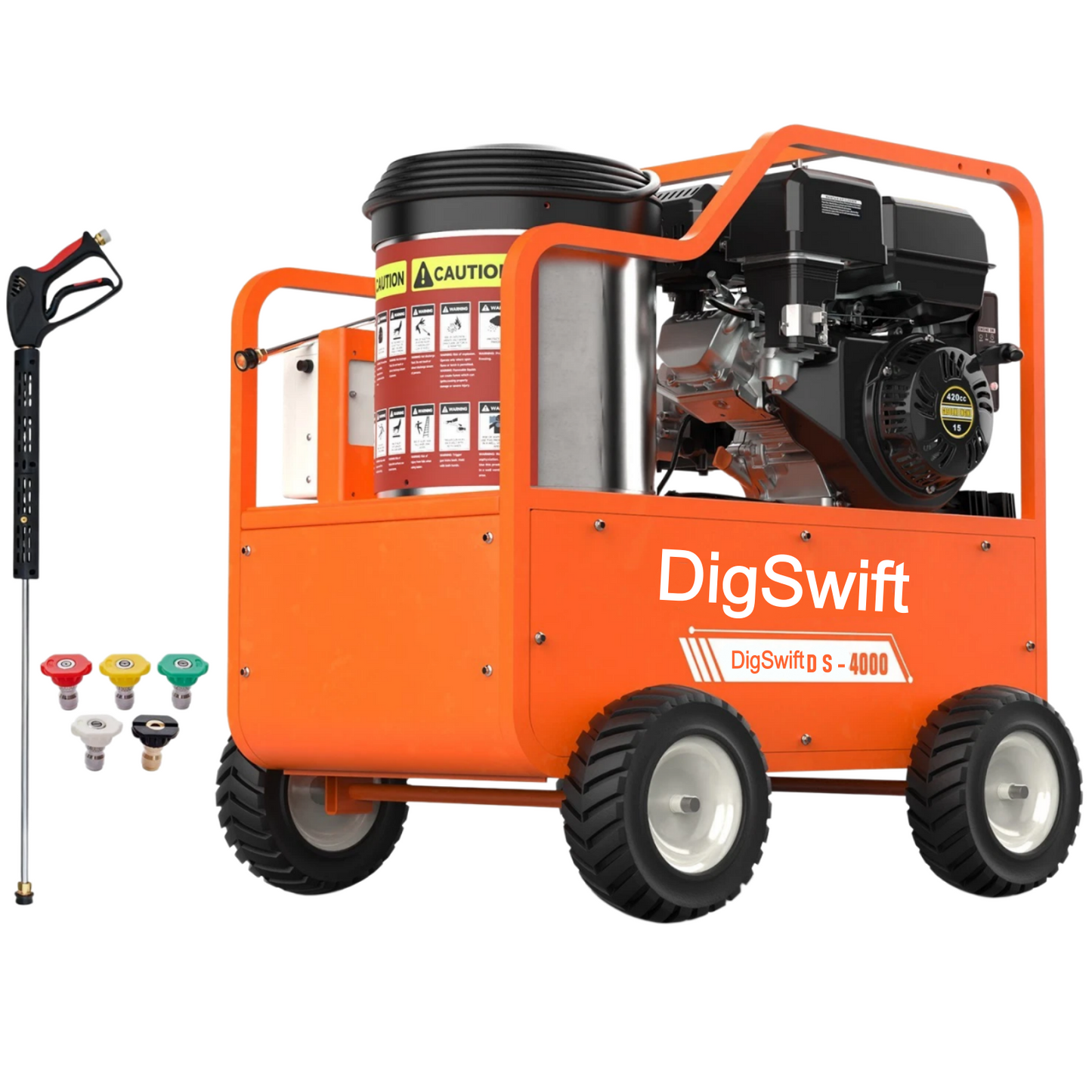 Machpro H4000 Industrial Hot Water Pressure Washer – 4060 PSI, 212°F Diesel High-Temp Cleaner with Briggs & Stratton Engine & Italian AR Pump (Orange)